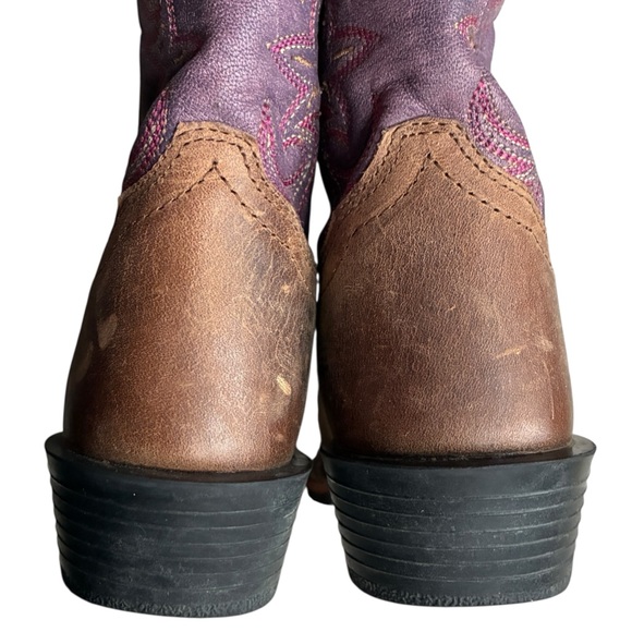 Dan Post Girls Western Cowboy Boots Brown Purple Pink Stitching Size 12D - Picture 13 of 16